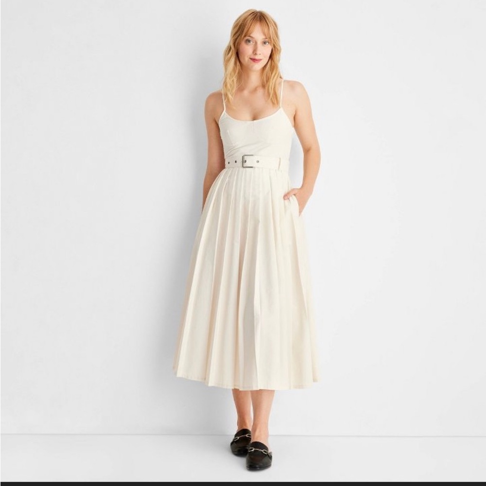 Women's Strappy Pleated Midi Dress - Future Collective with Reese Blutsein Cream